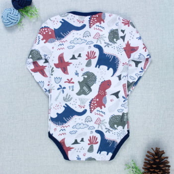Body Bebê Branco Manga Longa - Estampa Dino Divertida