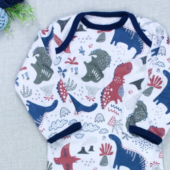 Body Bebê Branco Manga Longa - Estampa Dino Divertida
