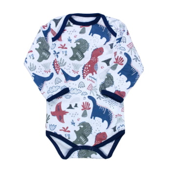 Body Bebê Branco Manga Longa - Estampa Dino Divertida