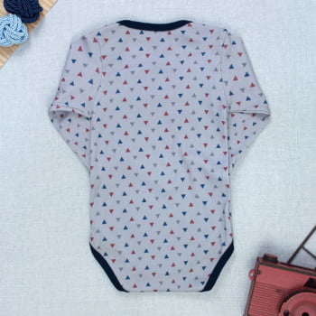 Body Bebê Cinza Manga Longa Minimalista- Estampa Triângulos Moderno