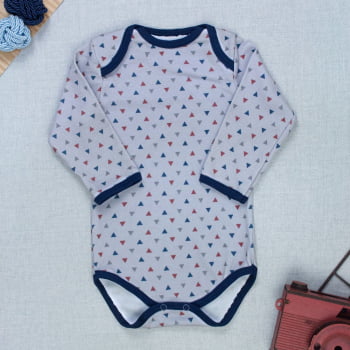 Body Bebê Cinza Manga Longa Minimalista- Estampa Triângulos Moderno