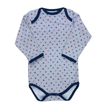 Body Bebê Cinza Manga Longa Minimalista- Estampa Triângulos Moderno