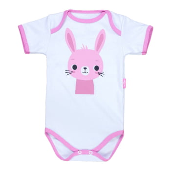 Body Bebê Manga Curta Coelhinha Branco Encanto Para Menina