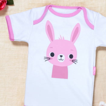 Body Bebê Manga Curta Coelhinha Branco Encanto Para Menina