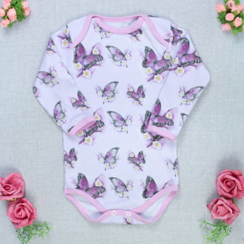 Body Bebê Manga Longa Borboletas - Conforto E Estilo Lilás