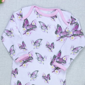 Body Bebê Manga Longa Borboletas - Conforto E Estilo Lilás
