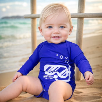 Body Bebê Proteção Uv50+ Manga Longa Mergulhador Royalblue