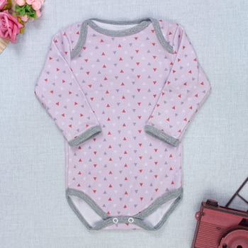 Body Bebê Rosa Manga Longa Menina Minimalista - Estampa Triângulos