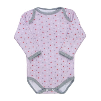 Body Bebê Rosa Manga Longa Menina Minimalista - Estampa Triângulos