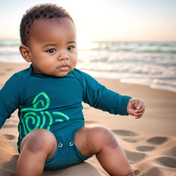 Body Bebê Uv50+ Manga Longa Com Tartaruga Verde Praia