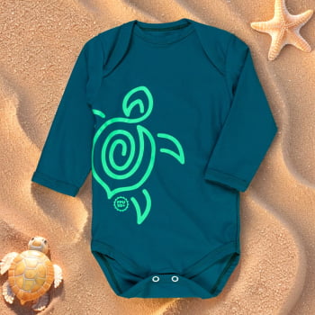 Body Bebê Uv50+ Manga Longa Com Tartaruga Verde Praia