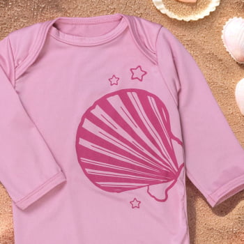 Body De Bebê Proteção Uv50+ Manga Longa Concha Rosa Claro