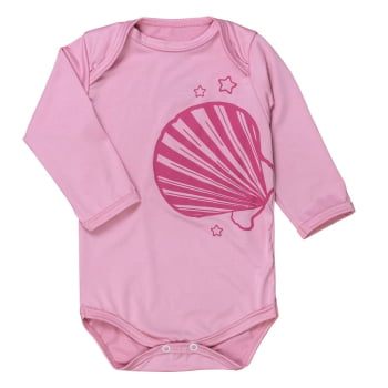 Body De Bebê Proteção Uv50+ Manga Longa Concha Rosa Claro