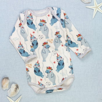 Body Longo Elefante Marinho - Toque Suave Para Bebês