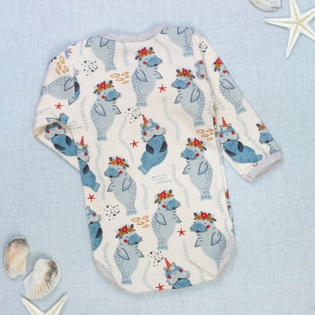 Body Longo Elefante Marinho - Toque Suave Para Bebês