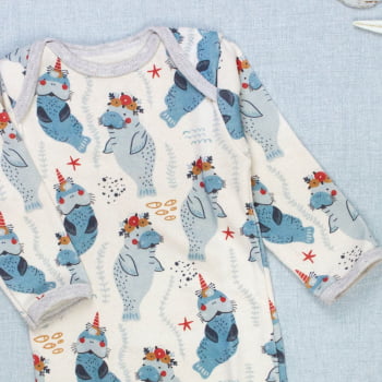 Body Longo Elefante Marinho - Toque Suave Para Bebês