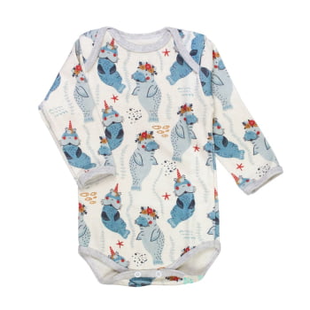 Body Longo Elefante Marinho - Toque Suave Para Bebês