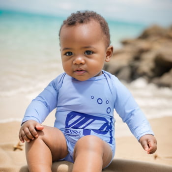 Body Para Praia E Piscina Com Proteção Uv50+ Azul Para Bebê