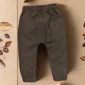 Calça Ecolinho Conforto E Estilo Para Bebês Marrom Barroco Calça infantil minimalista Marrom 9 a 12M