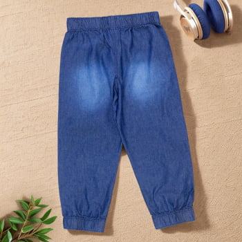 Calça Jogger Jeans Escuro Para Meninos - Cordão Tracejado