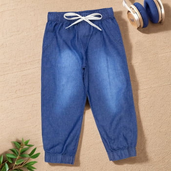 Calça Jogger Jeans Escuro Para Meninos - Cordão Tracejado