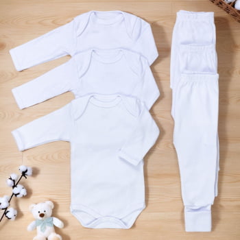 Conjunto 6 Peças - Body Manga Longa E Calça Com Pé Reversível