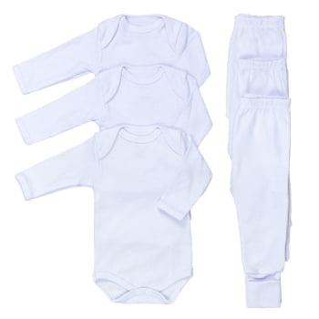 Conjunto 6 Peças - Body Manga Longa E Calça Com Pé Reversível