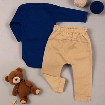 Conjunto Bebê Body Bordado Urso Marinho Com Calça Ecolinho