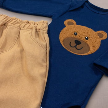 Conjunto Bebê Body Bordado Urso Marinho Com Calça Ecolinho