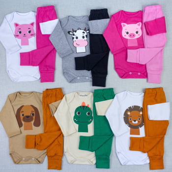 Conjunto Bebê Body E Calça Bichinhos Carinhosos Algodão