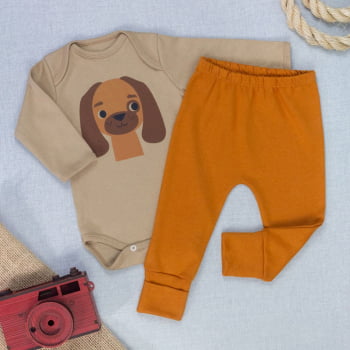 Conjunto Bebê Body E Calça Bichinhos Carinhosos Algodão
