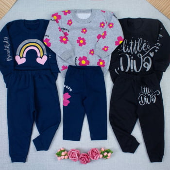 Conjunto Bebê Menina Em Moletom Estampado Quentinho