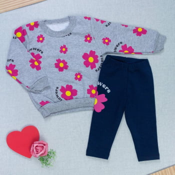 Conjunto Bebê Menina Em Moletom Estampado Quentinho
