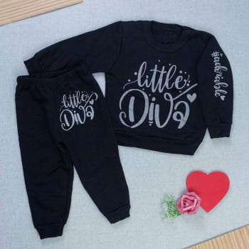 Conjunto Bebê Menina Em Moletom Estampado Quentinho