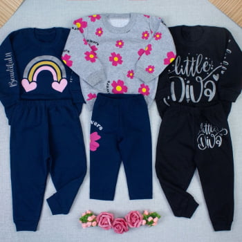 Conjunto Bebê Menina Em Moletom Estampado Quentinho