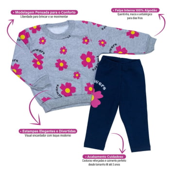 Conjunto Bebê Menina Em Moletom Estampado Quentinho