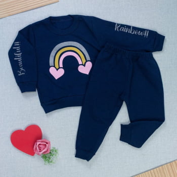 Conjunto Bebê Menina Em Moletom Estampado Quentinho