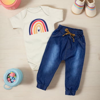 Conjunto Body Curto Com Calça Jogger Arco-íris Boho