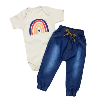Conjunto Body Curto Com Calça Jogger Arco-íris Boho