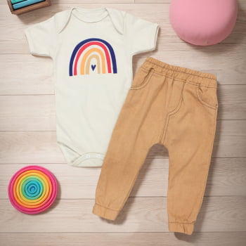 Conjunto Com Calça Linho E Body Arco-íris Boho Para Bebês