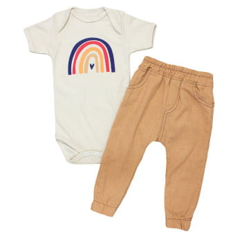 Conjunto Com Calça Linho E Body Arco-íris Boho Para Bebês