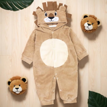 Conjunto De Macacão Plush Leão Rei Da Floresta - Quentinho E Confortável - Bege