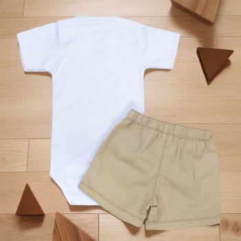 Conjunto Infantil Body E Bermuda Linho Para Meninos 12 A 24m