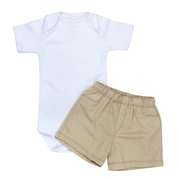 Conjunto Infantil Body E Bermuda Linho Para Meninos 12 A 24m