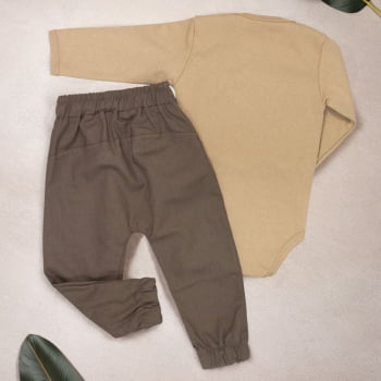 Conjunto Leão Para Bebê: Body Avelã E Calça Ecolinho