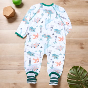 Conjunto Macacão E Pantufa Dino - Conforto Para Bebê