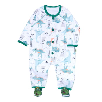 Conjunto Macacão E Pantufa Dino - Conforto Para Bebê