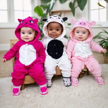 Conjunto Macacão Em Plush 3d E Pantufa Lúdica Para Bebê Menina