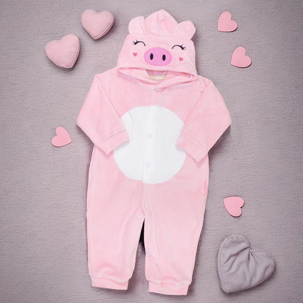 Conjunto Macacão Em Plush 3d E Pantufa Lúdica Para Bebê Menina