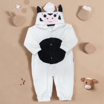 Conjunto Macacão Vaquinha Com Capuz E Pantufa 3d Interativa
